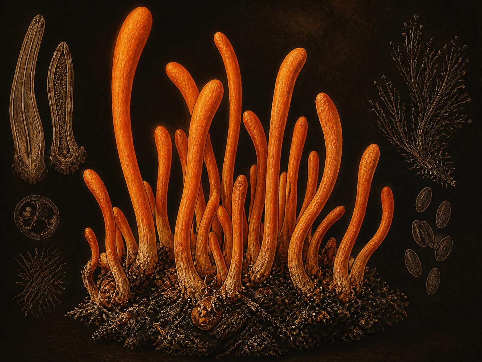 Botanical study of Cordyceps militaris fruiting bodies